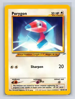 Porygon 78/105 Common Neo Destiny Pokemon Unlimited Lightly Played - Image 1