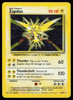 Zapdos 16/102 Holo Rare Base Set Unlimited Pokemon Card - Image 1