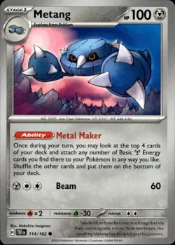 METANG 114/162 Pokemon Card Temporal Forces Near Mint - Image 1