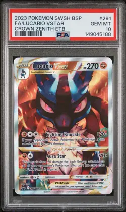 PSA 10 GEMMINT Pokemon 2023 Lucario VSTAR SWSH291 Black Star Promo Crown Zenith - Image 1