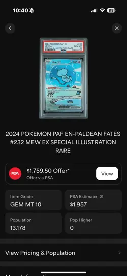 Pokemon TCG Mew EX 232/091 PSA 10 Bubble Mew Paldean Fates - Image 3