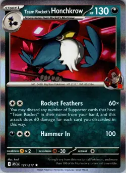 Team Rocket's Honchkrow 127/217 Rare Ascended Heroes Pokemon Holo Near Mint - Image 1