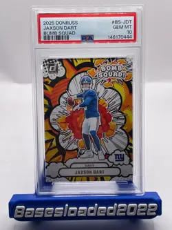 2025 Panini Donruss - Bomb Squad Jaxson Dart #BS-JDT (RC) PSA 10 GEM MINT Giants - Image 1