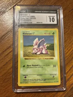 1999 POKEMON BASE SET SHADOWLESS #55 NIDORAN WOTC CGC 10 Gem 💎 Mint - Image 1