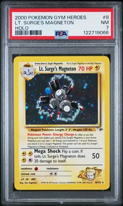 Pokemon Gym Heroes Lt. Surge's Magneton 8/132 PSA 7 - Image 1