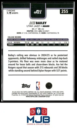 2025-26 Topps Chrome Ace Bailey Rookie #255 Utah Jazz - Image 2