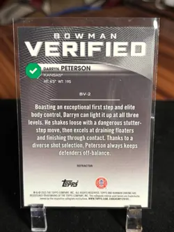 2025 Topps Bowman U Chrome Verified Rookie Refractor #BV-2 Darryn Peterson Jazz - Image 2