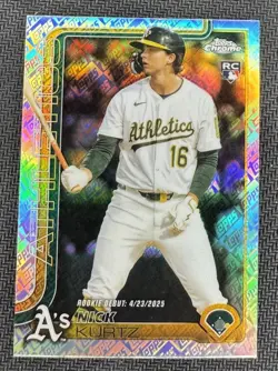 2025 Topps Chrome Update Nick Kurtz RC Topps Logo Refractor SP #USC180 Athletics - Image 1