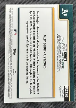 2025 Topps Chrome Update Nick Kurtz RC Topps Logo Refractor SP #USC180 Athletics - Image 2