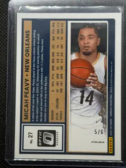 Micah Peavy 2025-26 Panini Donruss Optic /6 FOTL Gold Rated Rookie RC #27 - Image 2