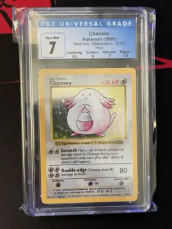 Chansey Pokemon Card CGC 7 Base Set Holo 3/102 Shadowless - Image 1