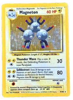 Magneton Holo Rare 9/102 Base Set 1999 WOTC Pokemon Card (MP) + 2 Free Cards - Image 1
