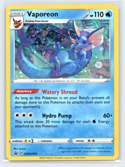 2020 Pokemon Vaporeon Holo SWSH072 Black Star Promo DAMAGED - Image 1