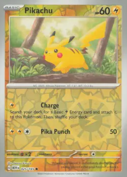 PIKACHU 025/165 COMMON 151 POKEMON REVERSE HOLO NEAR MINT - Image 1