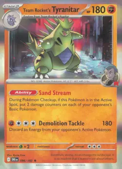 TEAM ROCKET'S TYRANITAR 096/182 RARE DESTINED RIVALS POKEMON HOLO NEAR MINT - Image 1