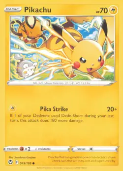 PIKACHU 049/195 COMMON SILVER TEMPEST POKEMON NEAR MINT - Image 1