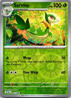 Servine 002/086 Common Black Bolt Pokemon Reverse Holo Near Mint - Image 1