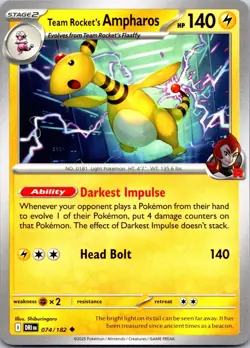 Team Rocket's Ampharos 074/182 Uncommon Destined Rivals Pokemon Near Mint - Image 1