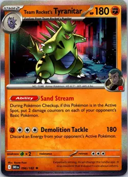 Team Rocket's Tyranitar 096/182 Rare Destined Rivals Pokemon Holo Near Mint - Image 1