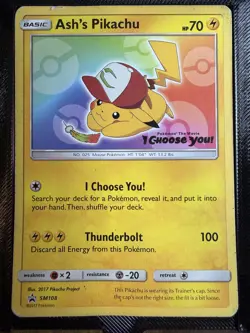 Pokemon TCG Black Star Promo Ash's Pikachu SM108 Sm Regular #SM108 - HP - Image 1