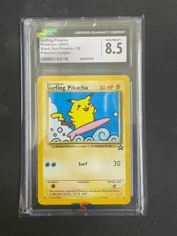 Surfing Pikachu 2001 Pokemon CGC 8.5 Black Star Promo Pokemon League #28 - Image 1