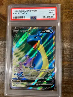 POKEMON 2020 Sword & Shield Full Art LAPRAS V #189 PSA 9 Mint RARE - Image 1