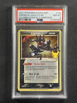 Pokemon Cards PSA 8 NM-MT Greninja Gold Star Celebrations 25th ETB Promo SWSH144 - Image 1