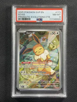 Pokemon Cards PSA 8 NM-MT Eevee Prismatic Evolutions ETB Promo S&V 173 - Image 1