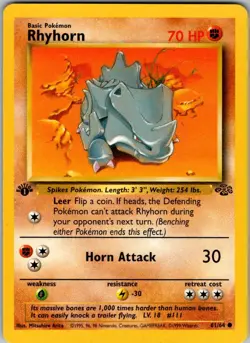 Rhyhorn 61/64 Common Jungle Pokemon 1st Edition Moderately Played - Image 1