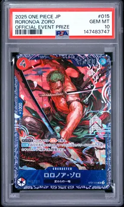2025 ONE PIECE JAPANESE PROMOS OFFICIAL EVENT PRIZE #015 RORONOA ZORO PSA 10 - Image 1