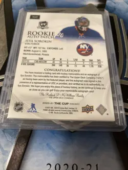 ILYA SOROKIN 2020-21 UPPER DECK THE CUP RPA RC PATCH AUTO SP 3 COLOR 064/249 NYI - Image 2