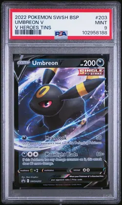 2022 POKEMON SWSH BLACK STAR PROMO V HEROES TINS #203 UMBREON V PSA 9 - Image 1