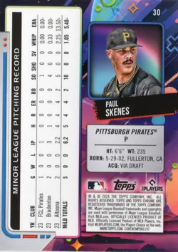 Paul Skenes 2024 Topps Cosmic Chrome RC #30 Pirates Rookie Card - Image 2