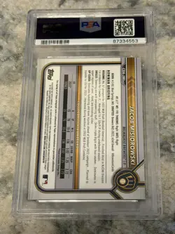 2022 Bowman Draft Jacob Misiorowski Chrome Auto Blue Refractor 1st #/150 PSA 10 - Image 2