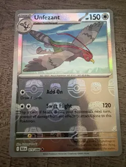 Pokemon TCG Unfezant 073/086 Black Bolt Masterball Reverse Holo Card - Image 1