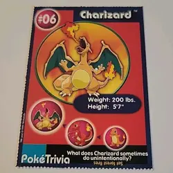 #06 CHARIZARD Burger King 1999 Promotional PokeTrivia Original POKEMON CARD Perf - Image 1