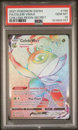 PSA 10 GEM MINT Celebi VMAX 199/198 Chilling Reign Rainbow Secret Rare Pokemon - Image 1