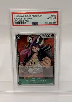 PSA 10 Luffy PRB02-005 Sparkle Foil One Piece Card Japan GEM MT - Image 3