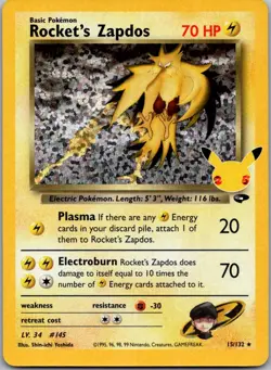 Rocket's Zapdos 15/132 holo Celebrations: Classic Collection Pokemon NM - Image 1
