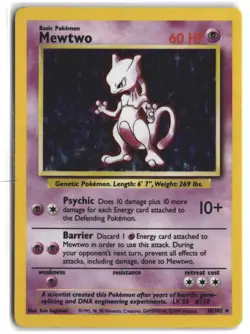 Mewtwo 10/102 Holo Holo Rare Base Set Unlimited Pokemon Holo MP - Image 1