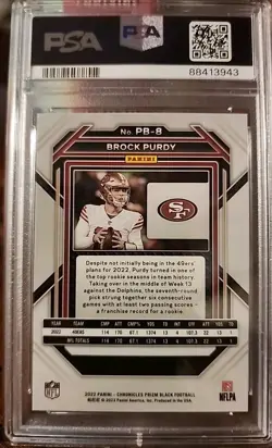 BROCK PURDY PRIZM BLACK ROOKIE PSA 10 2022 PANINI CHRONICLES 49ers - Image 2