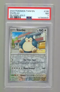2024 POKEMON TWM EN-TWILIGHT MASQUERADE REVERSE HOLO #136 SNORLAX PSA 7 - Image 1
