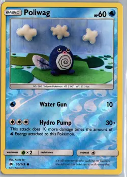Poliwag 30/149 Common SM Base Set Pokemon Reverse Holo Lightly Played - Image 1
