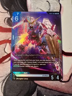 Gundam Card Game Newtype Rising Unicorn Gundam (Destroy Mode) GD01-002 LR - Image 1