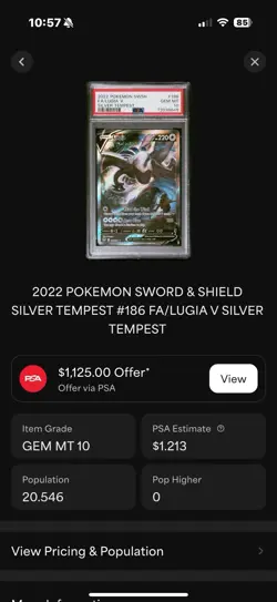 Pokemon Card - Lugia V 186/195 Alt Art Silver Tempest Holo Rare - PSA 10 - Image 3