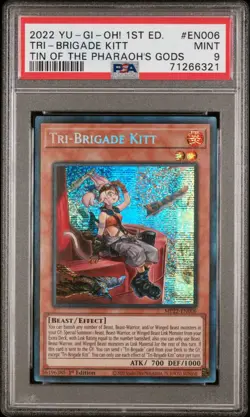 2022 PSA 9 YUGIOH TIN OF THE PHARAOH’S GOD 1ST ED SECRET RARE TRI BRIGADE KITT - Image 1