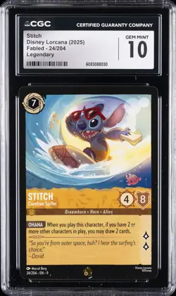2025 DISNEY LORCANA FABLED - LEGEND #24/204 STITCH CGC 10 GEM MINT - Image 1