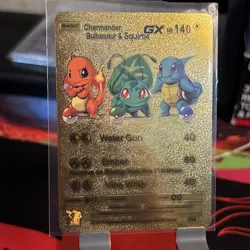 Pokemon Charmander, Bulbasaur, Squirtle GX Gold Foil Fan Art Card - 140 HP - Image 1