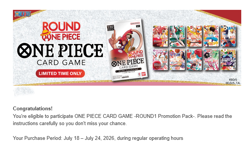 One Piece Round 1 Promo Pack Pre Sale ONE PACK - CONFIRMED PREORDER - Ships 7/20 - Image 1