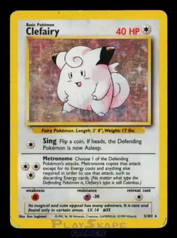 Pokemon Card Clefairy 5/102 Base Set Unlimited Holo Rare Vintage HP 1999 - Image 1